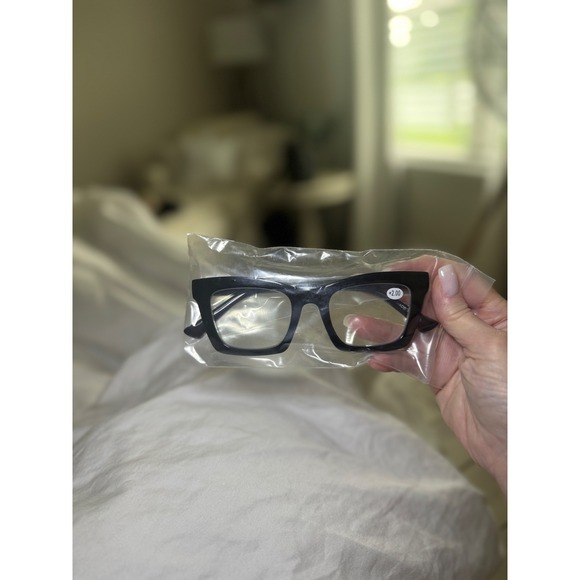 Black Frame Reading Glasses‎ +2.00 Rectangular Readers Eyeglasses - Picture 3 of 3